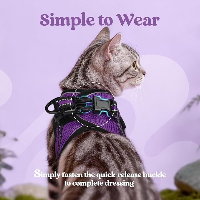rabbitgoo Cat Harness and Leash Set for Walking Escape Proof, Adjustable Soft Kittens Vest with Reflective Strip for Cats, Comfortable Outdoor Vest, Purple, M