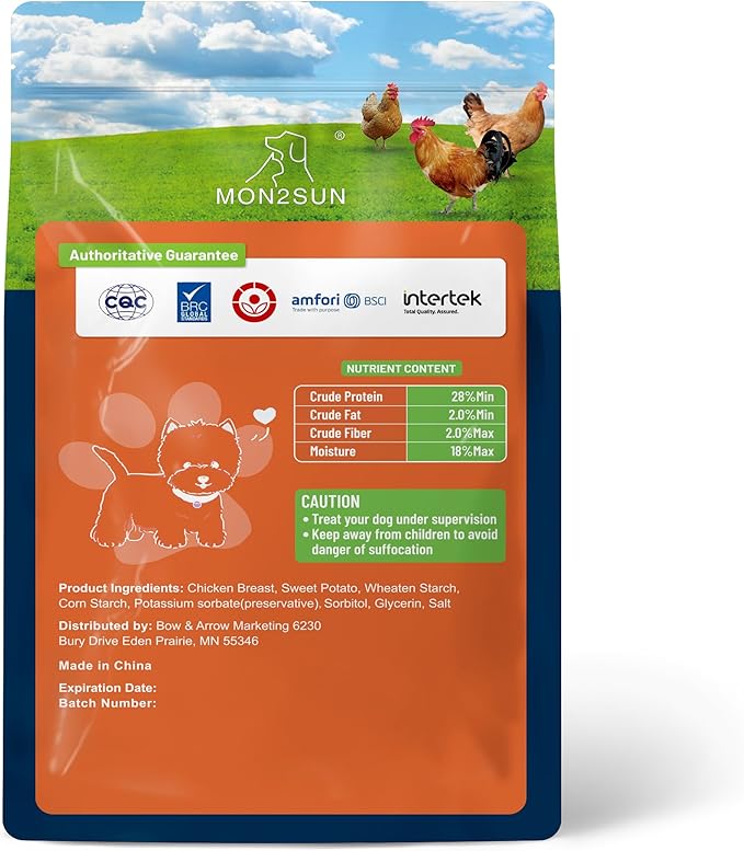 MON2SUN Chicken Wrapped Sweet Potato Dog Treats for All Breeds, Rawhide-Free Soft Chews for Training, No Artificial Colors, 10oz