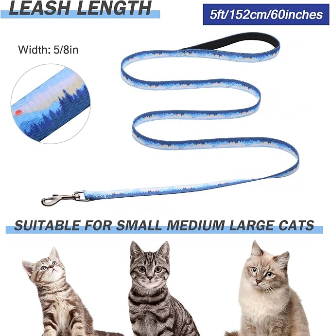 Hikiko Cat Harness and Leash Set Escape Proof Adjustable Walking Travel Soft Boy Kitten Harness for Small Medium Large Cats (Hill, M)