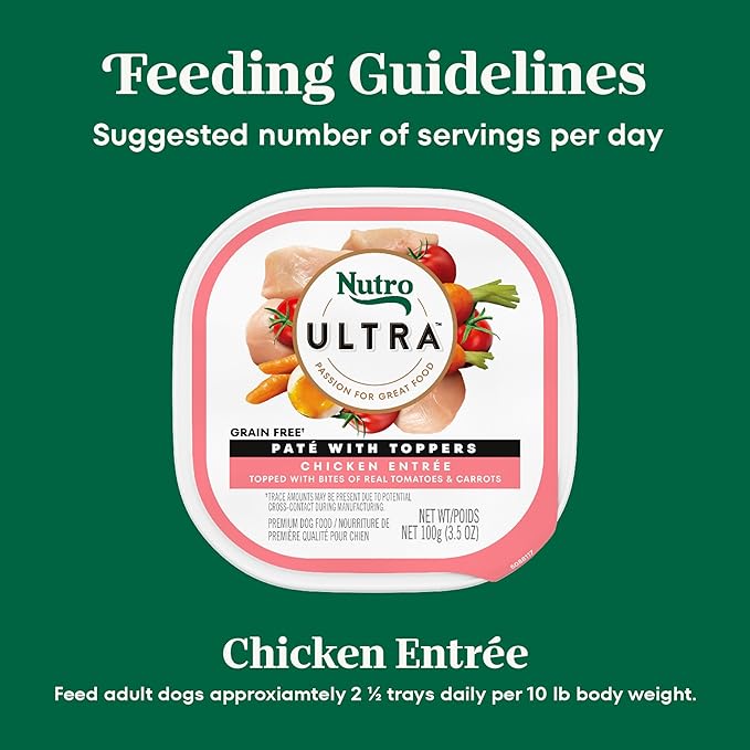 Nutro Ultra Wet Dog Food Pate with Food Toppers for Dogs, Chicken Entree, 3.5 oz. Trays (24 Count, Pack of 1)