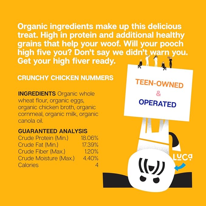 Crunchy Chicken Organic Dog Treats - High Protein, Grain-Inclusive, USDA Certified Organic, Human-Grade, No Preservatives - Small Batch, Healthy & Delicious Snack for Dogs