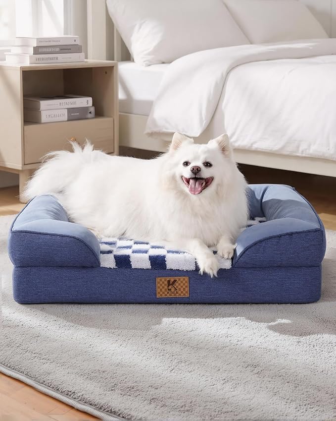 KSIIA Waterproof Dog Bed Orthopedic for XXL Senior Dog Couch with Sides, Extra Thick Supportive Pet Bed Sofa with Soft Plush Cover and Non-Slip Bottom, 53 x 40 Inch, Blue