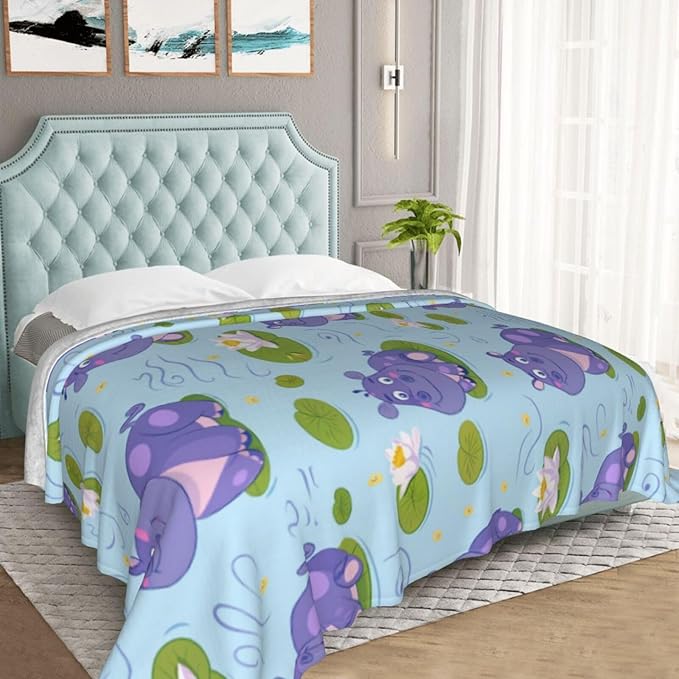 Cute Hippo Blanket Gifts for Women Men Adults Hippo Lovers, Hippos Plush Fleece Throw Blankets, Cozy Soft Warm Bedding Decor for Sofa Living Room Travel 60"x80"