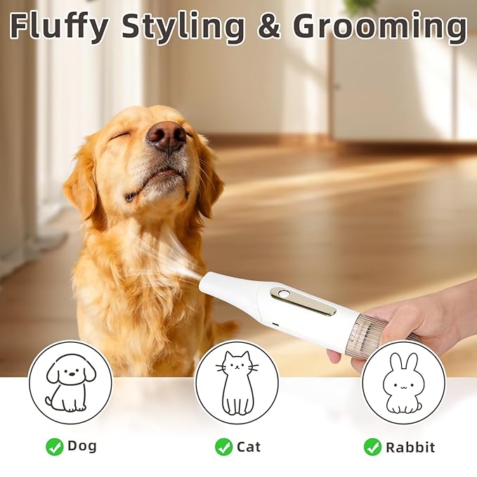 Vacuum Grooming Brush for Dog,4-In-1 Slicker Brush Kit for Shedding, Undercoat Deshedding Tool,Loose Hair Remover for Dog & Cat, Portable Pet Grooming Vacuum (white)