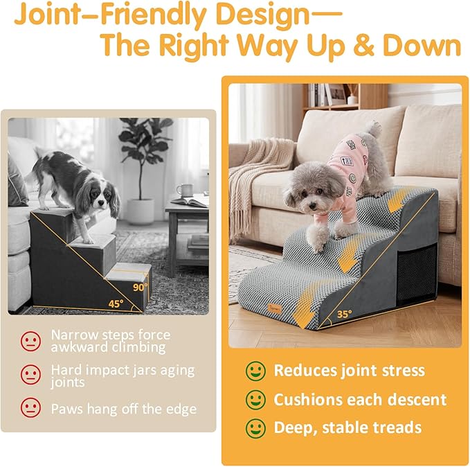 Topmart 3 Tiers Foam Dog Ramps/Steps,Non-Slip Pet Steps,Extra Wide Deep Dog Stairs,High Density Foam Pet Stairs/Ladder,Best for Older Dogs,Cats,Small Pets