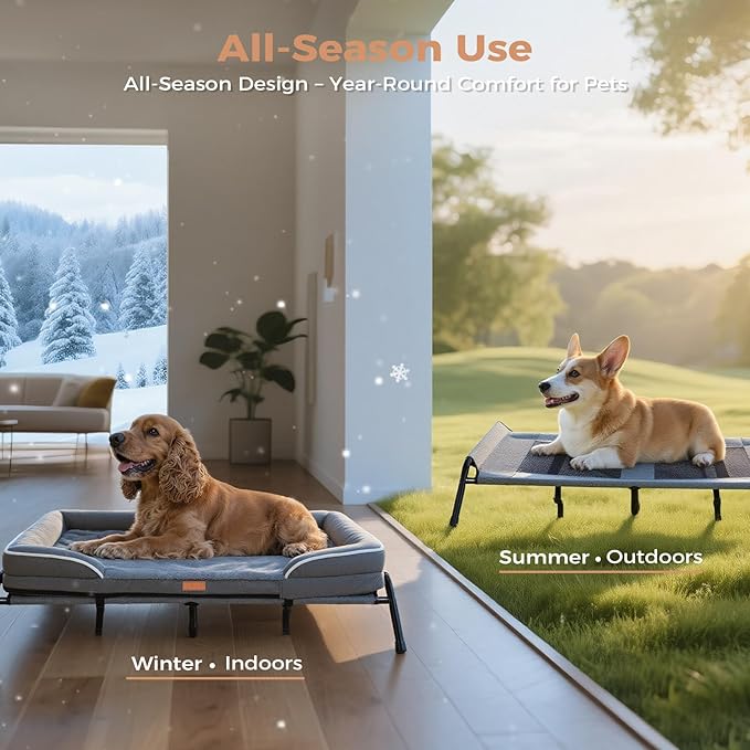 Lekereise Elevated Cooling Dog Bed for Medium Dogs, Portable Indoor & Outdoor Raised Pet Dog Cat Cot, Durable Summer Frame with Breathable Mesh