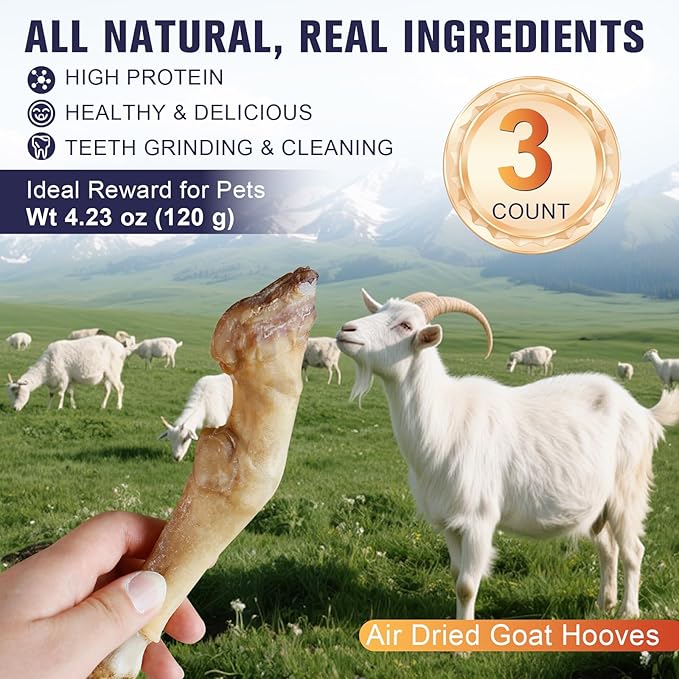 Small/Medium Dog Chew Bone, Goat Hoof Natural Long Lasting Dog Bones, Pack of 3/1 Pack, Suitable for Aggressive and Heavy chewers, Long-Lasting chew, Helps with Dental Health