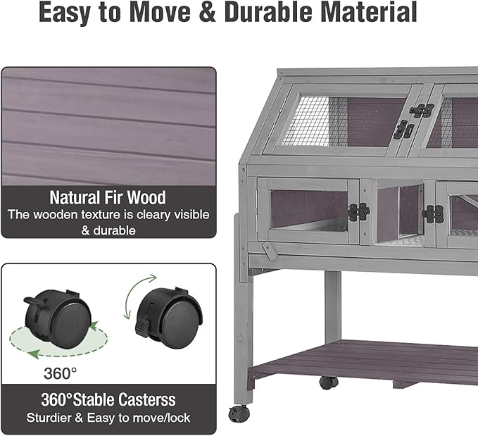 Guinea Pig Cages with Wheels, Large Hamster Cage with Anti-Chewing Ramp and Hideouts, Zinc Cool Plate, Plastic Floor, Deeper Leakproof Tray, Small Animal Cage for Indoor and Outdoor (Light Grey)