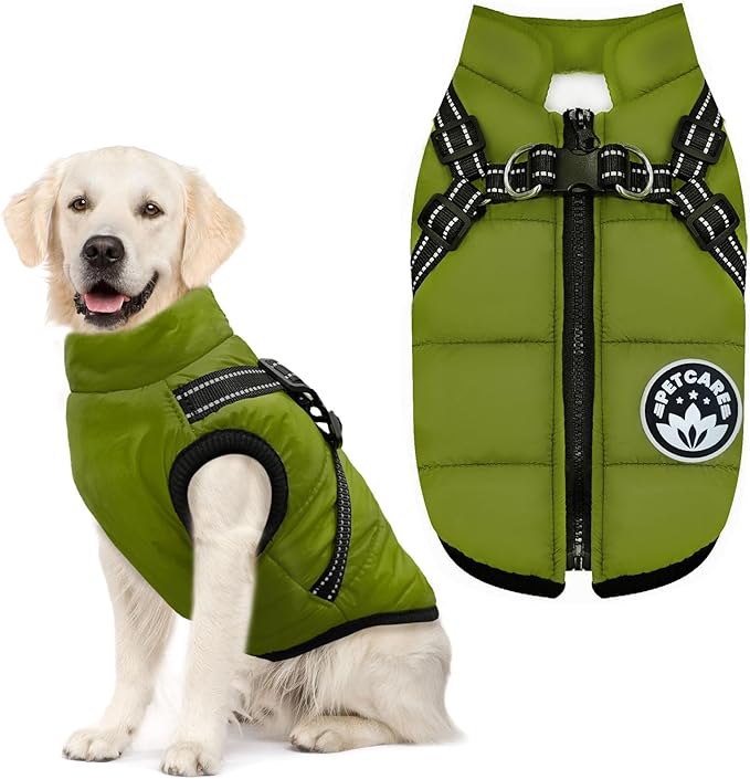 PETCARE Winter Dog Coat with Harness Built in Waterproof Dog Jackets Warm Pet Fleece Vest Windproof Snow Jacket Snowsuit Reflective Dogs Cold Weather Coats for Puppy Small Medium Large Dogs Cats