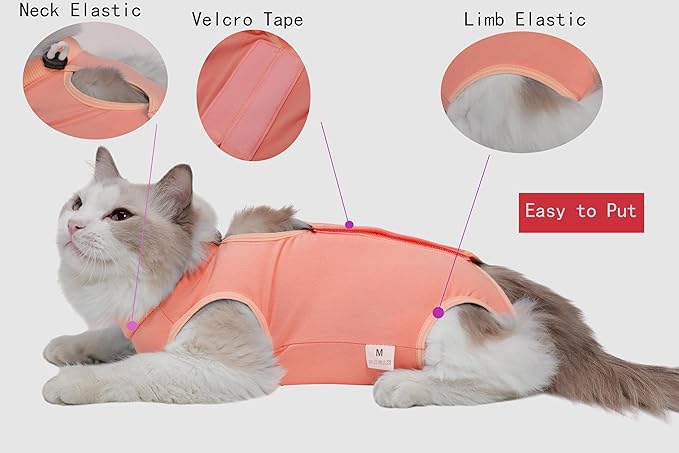Cat Recovery Suit Female Kitten Onesie for Cats After Surgery Female Spay Surgical Abdominal Wound Skin Diseases Cone Collar Soft Alternative Wear (Orange, S)