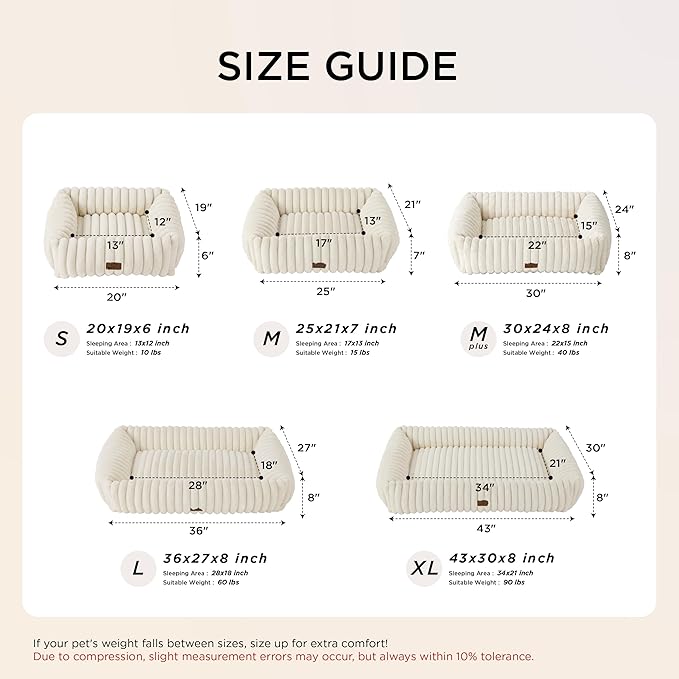 Bedsure ComfyFleece™ Cute Dog Bed for Small Dogs & Cats - Washable Furry Puppy Beds, Rectangle Orthopedic Corduroy Fleece Pet Beds with Removable Zipper Cover, 20x19x6inches, Blush Pink