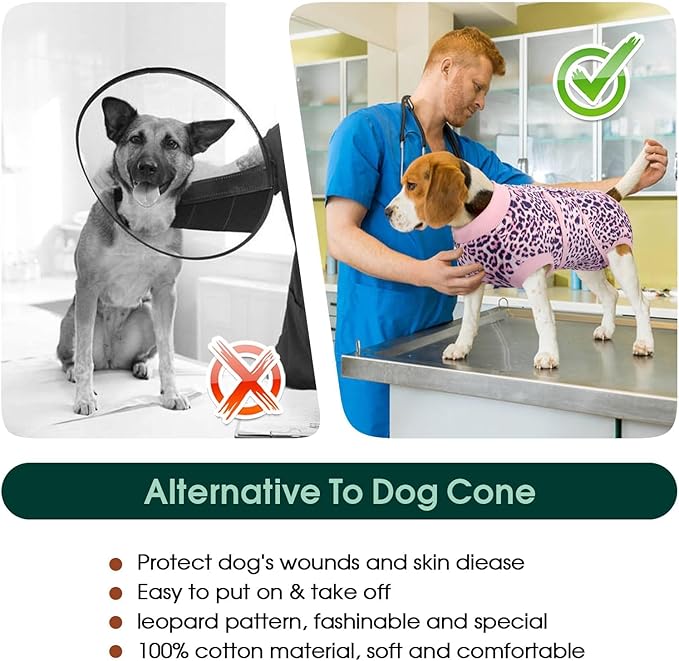 Kuoser Recovery Suit for Dogs, Comfy Dog Recovery Suit Female Doggie Onesie for Surgery, Post-Op Onesie for Female & Male Dogs, Soft Protective Wear, PinkLeopard XXL