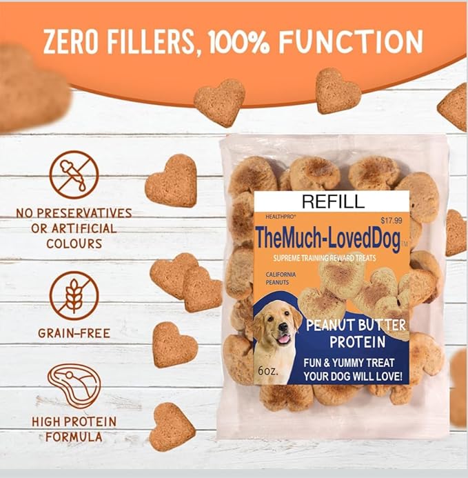 The Much Loved Dog™Treats, Scrumptious Natural Peanut Butter, 6oz. Bag, Natural, Fun & Yummy, Human-Food-Grade, Small-Batch Baked, U.S.A.
