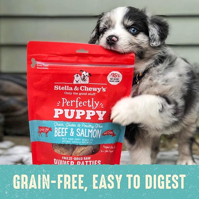 Stella & Chewy's Perfectly Puppy Freeze-Dried Raw Beef and Salmon Dinner Patties Dog Food, 14 oz. Bag (Pack of 6)