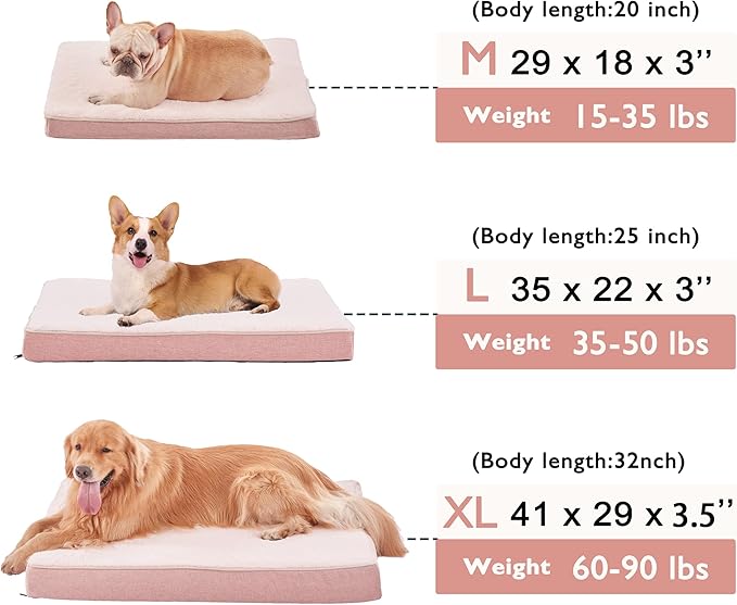 WATANIYA PET Memory Foam Large Dog Bed, Orthopedic Dog Crate Bed with Cooling Gel Foam, Waterproof Liner and Washable Cover, Joint Relief Pet Sleeping Bed for Medium Large Dogs (Pink)