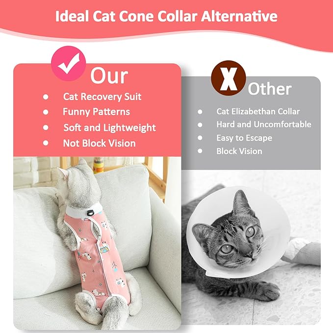 Coppthinktu 2 PCS Cat Recovery Suit for Spay Abdominal Wounds Cat Onesie for Cats After Surgery Recovery Suit Female Breathable E-Collar Alternative Kitten Onesie Anti Licking Small
