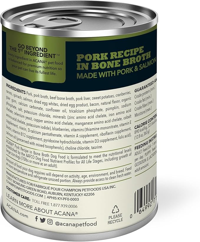 ACANA Premium Chunks in Bone Broth Grain-free Wet Dog Food Pork Recipe 12.8oz Cans (12 Count)