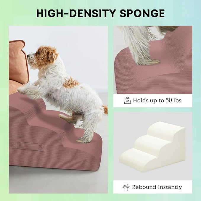 Mesa Lemon Dog Steps for Small Dogs, 4-Step Pet Ramp Stairs for High Beds and Sofa, Non-Slip Pet Stairs for Small Dogs and Cats, Removable and Easy to Clean Cover, Pink