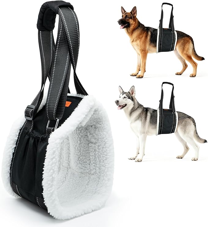 LumoLeaf Dog Lift Harness Sling for Back Legs, Adjustable Rear Leg Support & Mobility Aid, Hip Support for Senior/Disabled Dogs, Soft Fleece Lining, Padded Handles, for CCL/ACL Surgery (Black, Large)