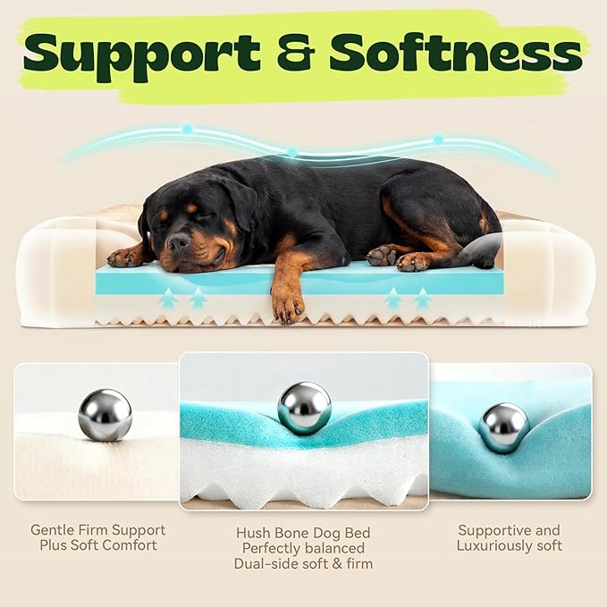 Cooling Orthopedic Dog Bed for Extra Large Dogs,Removable Washable Cover,Gel Memory Foam & Egg Crate Foam,Waterproof Joint Pain Relief 48"x30"x9.0",Dark Grey