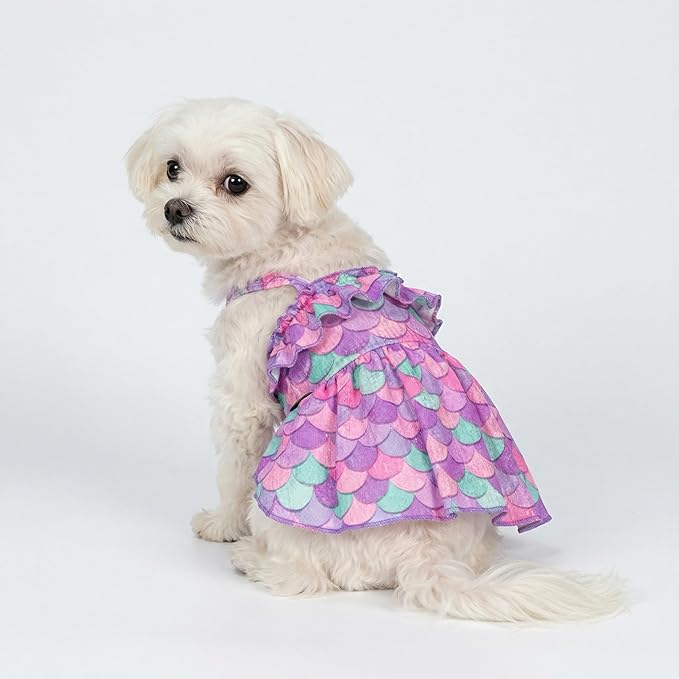 Fitwarm Dreamy Mermaid Ruffle Dog Dress, Lightweight Summer Clothes for Small Dogs Girl, Hawaiian Pet Outfit, Purple, Blue, Pink, Large