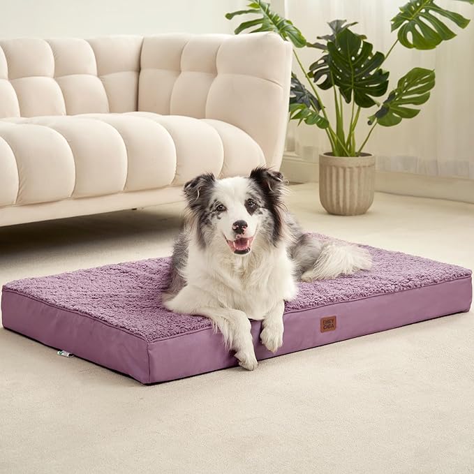 EHEYCIGA Orthopedic Dog Beds for Large Dogs with Removable Washable Cover for Crate, Fog Purple, 35x23