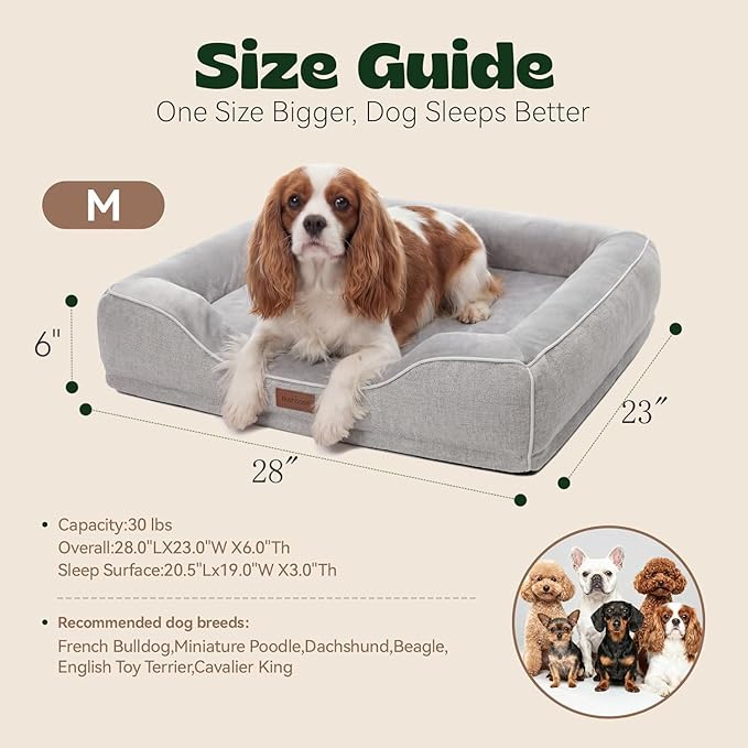 Orthopedic Dog Bed for Small Medium Dogs,Removable Washable Cover,Cooling Gel Memory Foam Sofa,Waterproof Anti-Slip for Pets,28" L x 23" W x 6.5" Th