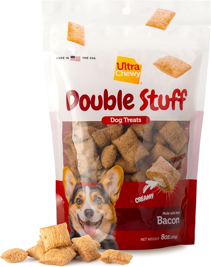 Ultra Chewy Double Stuff Bacon - Crunchy Dog Treats with Creamy Filling - Made in USA - Irresistible Flavor - Ideal for Medium/Large Dogs - 2 Packs