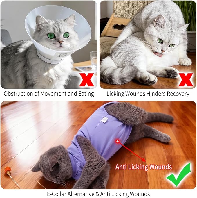 LIANZIMAU Cat Recovery Suit Female Cat Onesie After Surgery Spay Neuter Cone Alternative Breathable Post Surgery Recovery Suit Soft Cotton Adjustable Abdominal Bodysuit Kitten Healing