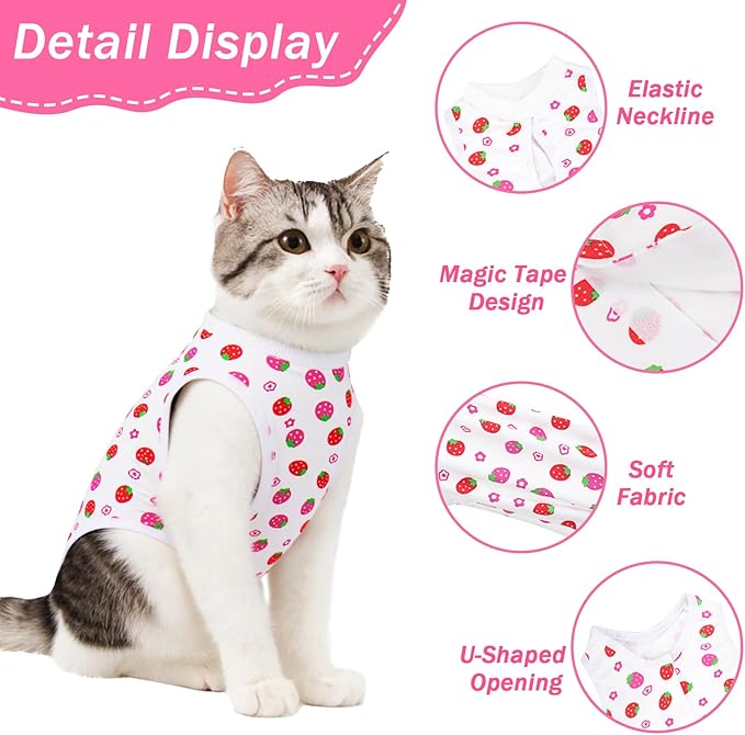 Coppthinktu Cat Recovery Suit Female Cats Onesie for Cats, Breathable Cat Surgery Suit for Surgical Abdominal Wounds Skin Diseases, Cute Kitten Spay Recovery Suit E-Collar Alternative Anti Licking