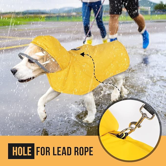 Lukovee Dog Raincoat, Adjustable Dog Rain Jacket with Clear Hooded Double Layer for Large Medium Small Dogs Puppies, Waterproof Rain Coat Poncho with Reflective Storage Pocket & Rim (Yellow, S)