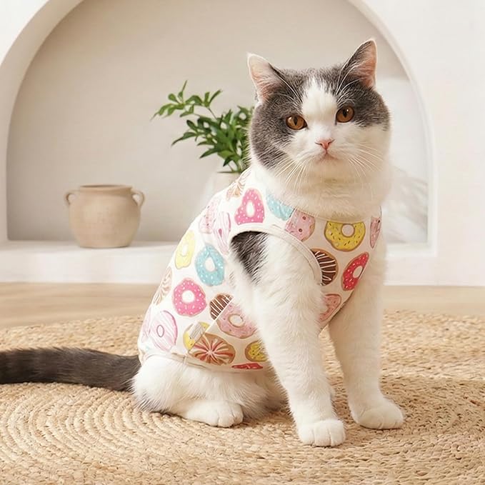 Cat Recovery Suit After Surgery, Anti Licking Onesie Postoperative Shirt for Female Spay Male Neuter, Soft Breathable Bodysuit Pajamas for Abdominal Wound Kitten E-Collar & Cone Alternative