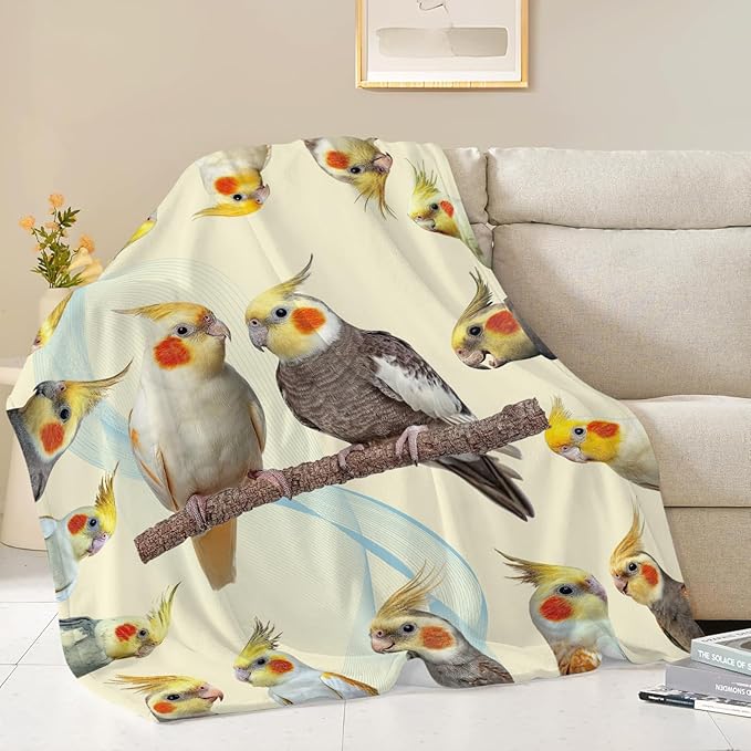 Parrot Bird Throw Blanket Cute Cockatiel Stuff Gifts for Kids Girls Boys Adults Women Men Soft Cozy Warm Plush Fluffy Fuzzy Fleece Blanket Decor 60''X80''