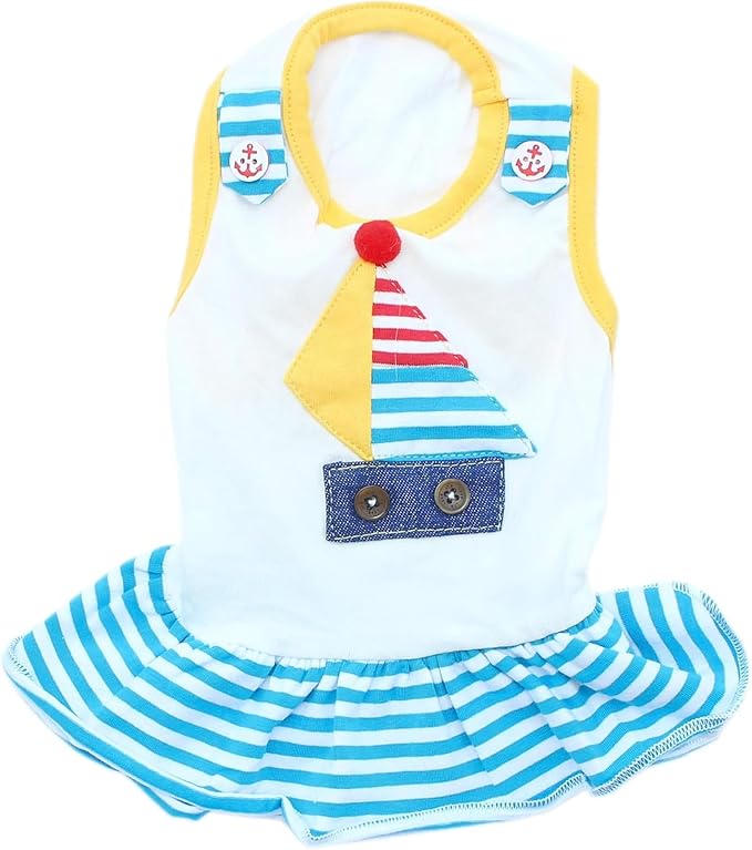Parisian Pet Boat Dog Dress - Summer Clothes for Large Dogs - Tropical Pet Dress - Sailor Dog Outfit - Lightweight Puppy Clothes - Designer Dresses for Dogs - Sleeveless Dog Apparel
