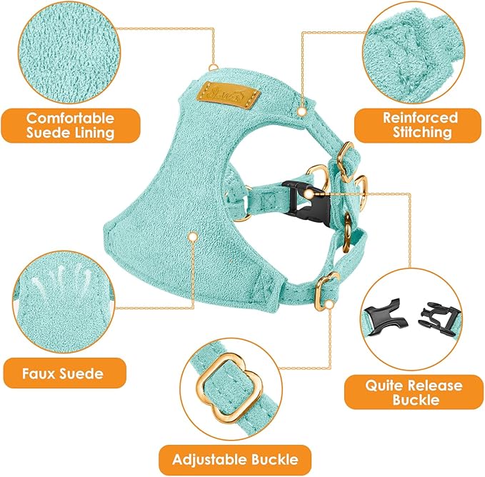 SlowTon Dog Harness Small Sized Dog - Soft XXS Dog Harness and Leash Set No Pull No Chock, Adjustable Lightweight Puppy Harness for XS Small Medium Dogs Cats (Solid Light Blue, M)