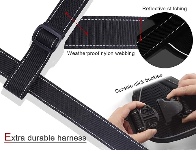Heavy Duty Dog Harness for Medium and Large Dogs, No Pull Dog Vest Harness with Handle Extensible, Reflective Stitching (L)