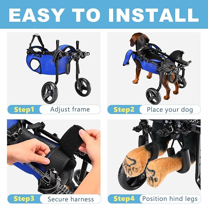 Dog Wheelchair for Back Legs, Adjustable Height/Length/Width, Sturdy Wheelchair with All-Terrain Shock-Absorbing Wheels, Mobility Support for Injured or Disabled Small & Medium Dogs & Cats