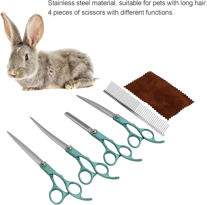 Dog Grooming Kit,Pet Grooming Scissors Set Color Paint Split Scissors Rabbit Hair Trimming Stainless Steel Set for Dogs Cats Rabbits (Green)