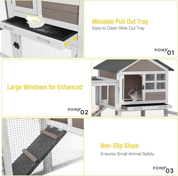 Aivituvin 51.6''L Rabbit Hutch Outdoor Chicken Coop Indoor Bunny Cage with Run,Guinea Pig House Pull Out Upper Tray 51.6" L x 25.2" W x 36.2" H (Brown)