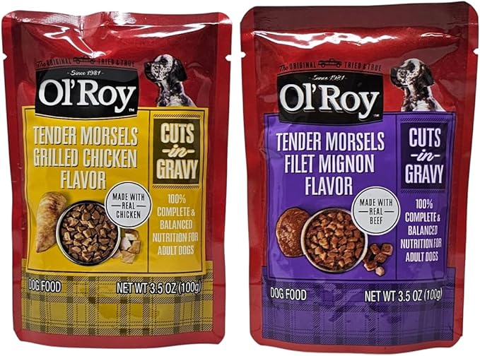 Ol' Roy Wet Dog Food Variety Pack Tender Morsels Filet Mignon and Grilled Chicken, 3.5oz Pouch (8 Count)