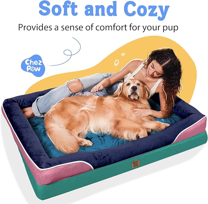 Chez Paw Orthopedic Extra Large Dog Bed - XXL Washable Giant Pet Couch Sofa with Removable Cover Waterproof Bolster for Large Size Dogs, 45x35