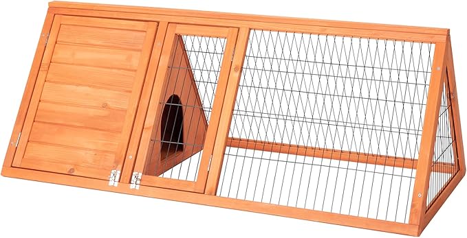 50" Outdoor Triangular Wooden Bunny Rabbit Hutch/Guinea Pig House with Run,Indoor Outdoor Bunny Cage Rabbit House, Guinea Pig Hutch, Pet House for Small Animals