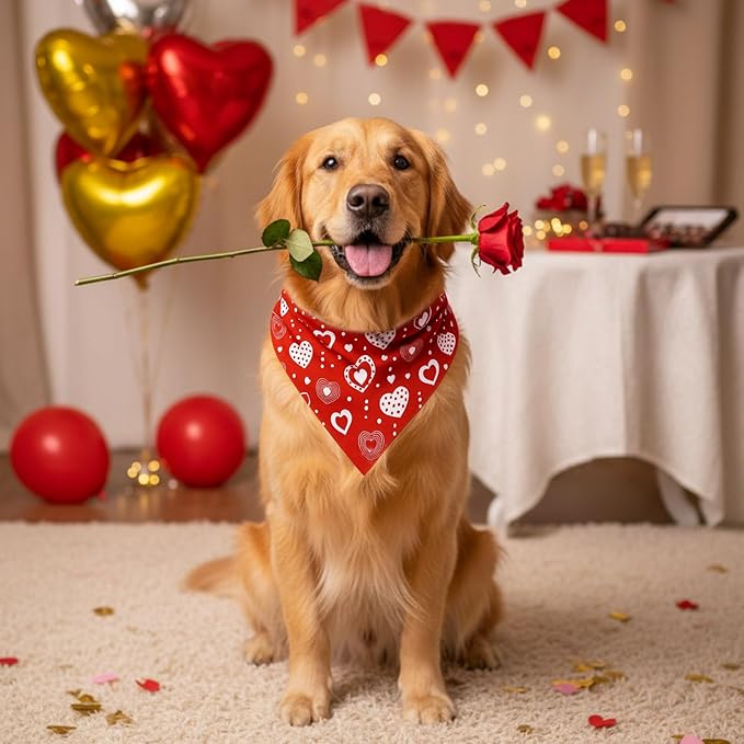 Shyyween 100 Pcs Valentine's Day Dog Bandanas Bulk for Dogs Soft Bibs Adjustable Triangle Red Love Heart Lips Bandana for Small Medium Large Pet Costume(25.6 x 17.7 x 17.7 Inch)