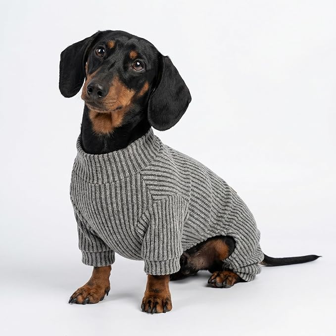 Fitwarm Mock Neck Knitted Dog Pajamas, Warm Winter Clothes for Small Dogs Boy Girl, Pet Pjs, Grey, XS