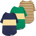 Fitwarm 3 Pack Color Block Striped Dog Shirt, Summer Dog Clothes for Small Dogs, Breathable Lightweight Dog Tshirt, Pet Outfit, Navy Blue, Sea Green, Brown, Large