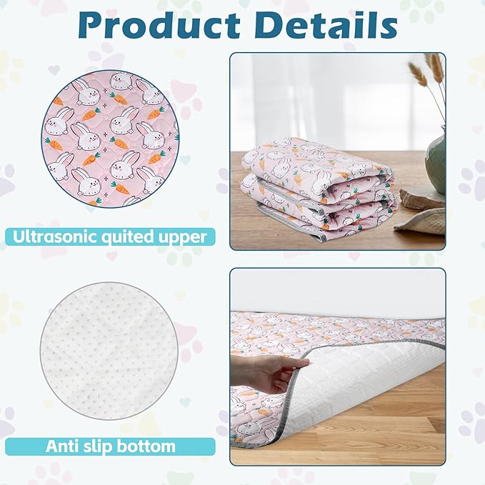 Reusable Guinea Pig Cage Liners, 24" x 18" (Pack of 2) Washable Pee Pads , Super Absorbent & Waterproof & Anti-Slip Pet Bedding Liner, Rabbit Cage Mat for Small Animals (Pink)