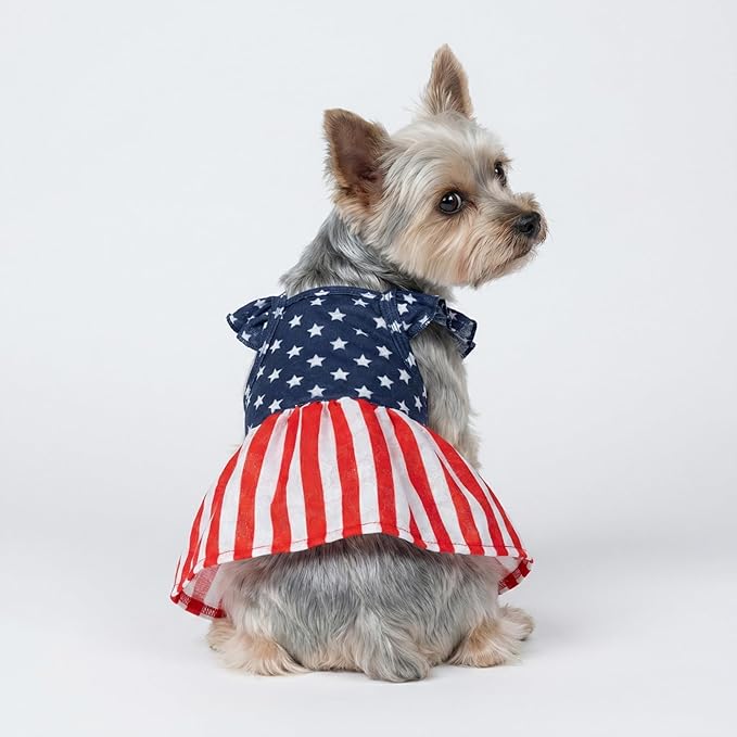 Fitwarm 4th of July Star Dog Dress, Patriotic Clothes for Small Dogs Girl, Festive Pet Outfit, Blue, Red, White, Large