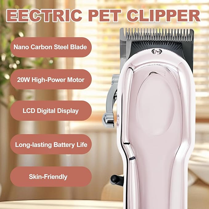 Rabbit Clippers for Grooming for Thick Heavy Coats,Quiet Cordless,Rechargeable,LED Display,High Power Professional Pet Hair Trimmer Shaver,Clippers Grooming Kit and Paw Trimmer for Bunny or Other Pets