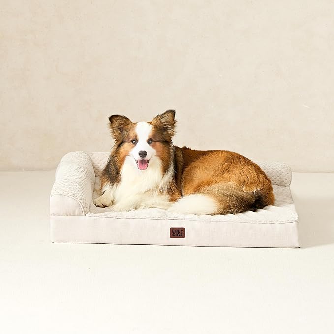 EHEYCIGA XXL Dog Bed Memory Foam, Orthopedic Giant Dog Bed Jumbo with Washable Removable Cover, Waterproof Pet Sofa Couch with Nonskid Bottom, 48x35x7.5, Beige