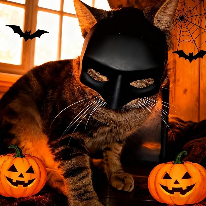 Cat Bat Mask, Funny Cat Helmet & Cat Hat Cosplay Costume, Adjustable Pet Mask for Halloween, Party, Photo Props, Lightweight Comfortable Cat Costume Accessories for Cats & Small Pets（Black